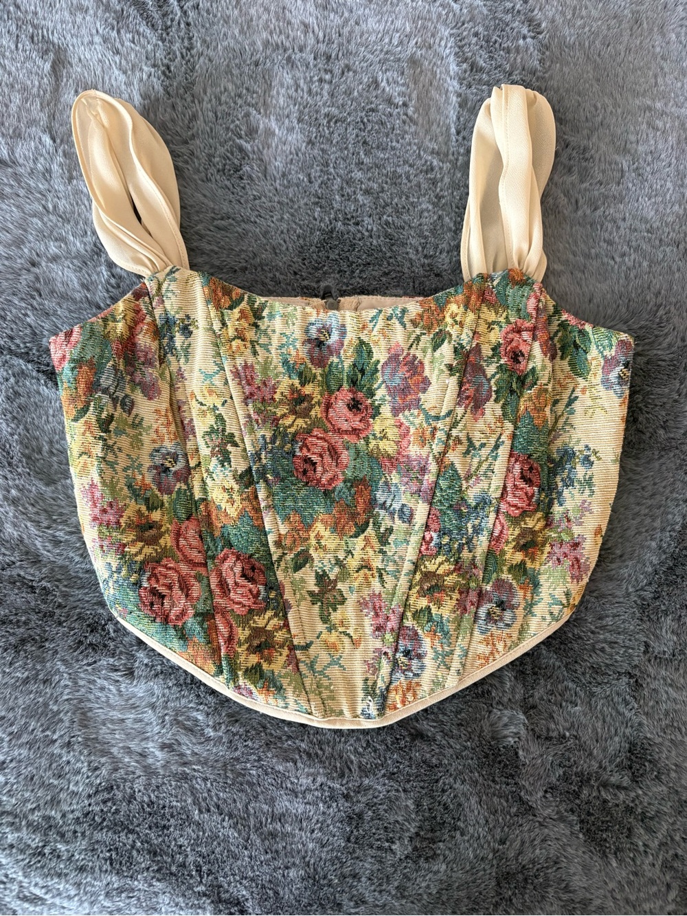 Altar'd State Cream Floral Tapestry Bustier Top with Multi Rose Print